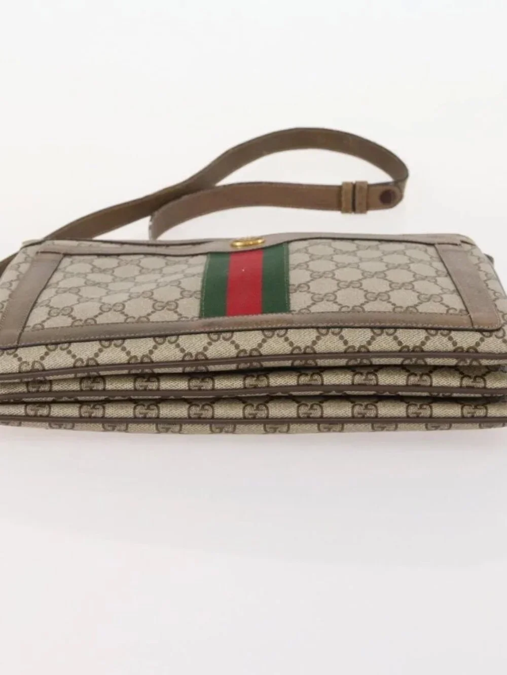 GUCCI GG Supreme Web Sherry Line Bag PVC Beige Gold 14 02 013 Auth INZ070